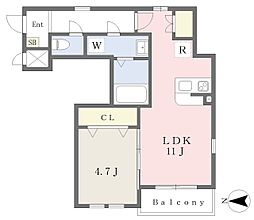 カルムセゾン 3階1LDKの間取り