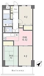 セザール鳴尾公園 3階3DKの間取り