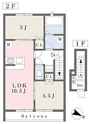 リュッケ御立中 2階2LDKの間取り