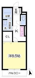 トレコート姫路東 1Kの間取図画像