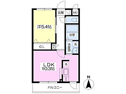 グリーンマンション愛子中央 2階1LDKの間取り