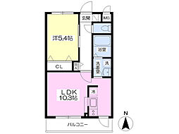 グリーンマンション愛子中央 2階1LDKの間取り