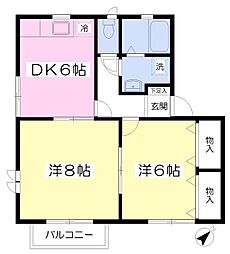 パルーデ弐番館 2DKの間取図画像