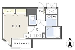 キャナルコート鎗屋町 4階1Kの間取り