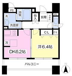 ヴィルヌーヴ南森町 1DKの間取図画像