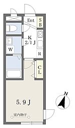 ボヌール松原 1階1Kの間取り