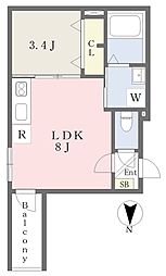近鉄奈良線 東花園駅 徒歩8分の賃貸アパート 1階1LDKの間取り