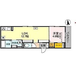 アパートメントｙII 2階1LDKの間取り
