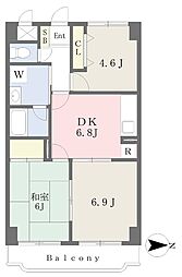 近鉄奈良線 八戸ノ里駅 徒歩4分の賃貸マンション 3階3DKの間取り