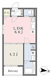 長吉テラス 1LDKの間取図画像