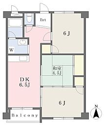 新星和初芝マンション北棟 3DKの間取図画像