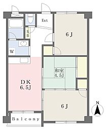 新星和初芝マンション北棟 3DKの間取図画像