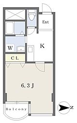 ヴィーブル桐山 1Kの間取図画像