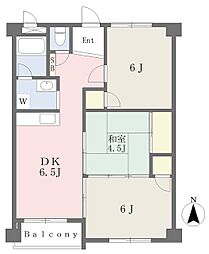 新星和初芝マンション北棟 3DKの間取図画像
