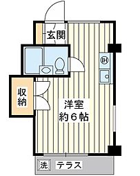 スタジオ14 1階ワンルームの間取り