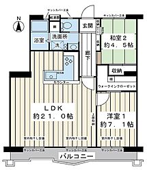 美浜東エステート9号棟 2LDKの間取図画像