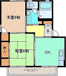 セロウタウンB 2DKの間取図画像