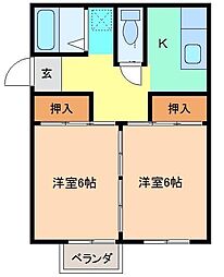 石坂コーポB 2Kの間取図画像