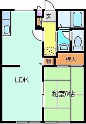 ハイツグレースフルB 1LDKの間取図画像