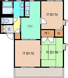 セゾンソレーユB 3DKの間取図画像