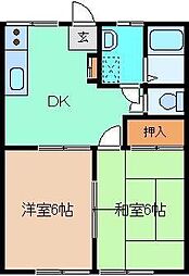 レジデンスかねこ 2DKの間取図画像