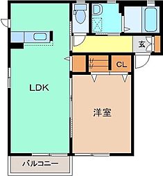 セゾンソレーユF 1LDKの間取図画像