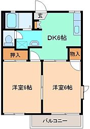 ファミール　Ｂ 2階2DKの間取り