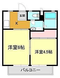 ニューウェル 2階2Kの間取り