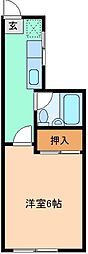アベニールあざみ 2階1Kの間取り