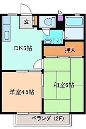 パナハイツ関口　Ｂ 2階2DKの間取り
