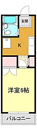 平井ハイツ 4階1Kの間取り