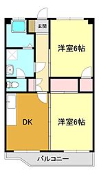 ル・シャン 2階2DKの間取り