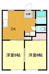 ハイツウエスト　Ａ 1階2DKの間取り