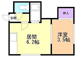 プラザケアンズＢ 1階1DKの間取り