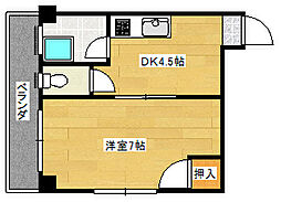 JR山陽本線 天神川駅 徒歩13分の賃貸マンション 3階1DKの間取り