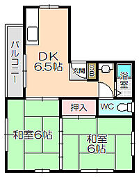シャローム中村２番館 3階2DKの間取り