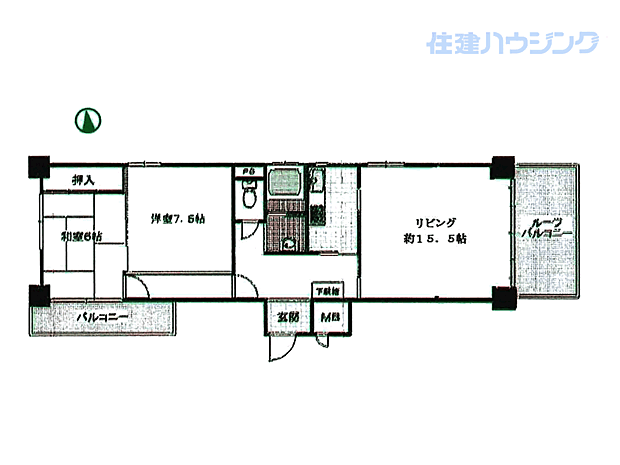 高輪アビタシオン(2LDK) 5階の間取り