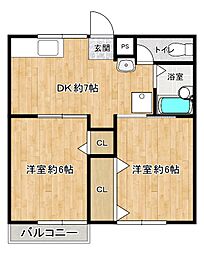鈴木ハイツ 2DKの間取図画像