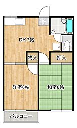 グランヴェールロゼ 2階2DKの間取り
