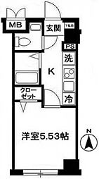 リッツパレス 2階1Kの間取り