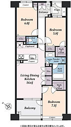 エコヒルズ横浜ウエストウイング 3LDKの間取図画像