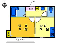 クレスト 1階1DKの間取り