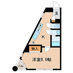 シティ連坊 2階1Kの間取り