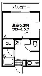 ティンカーベル 1Kの間取図画像