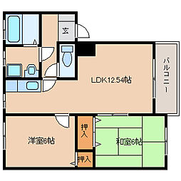 RA長門石 1階2LDKの間取り