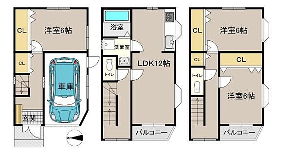 【間取り】全居室6帖のゆとりある3LDK。各居室に収納を備えた、すっきり暮らせる間取りです。