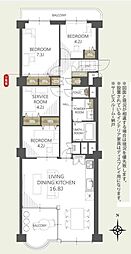 星ケ丘アイリス南棟 3SLDKの間取図画像