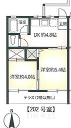 塩田荘 2階2DKの間取り