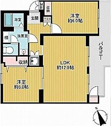 六ツ川台団地2-9号棟 2LDKの間取図画像