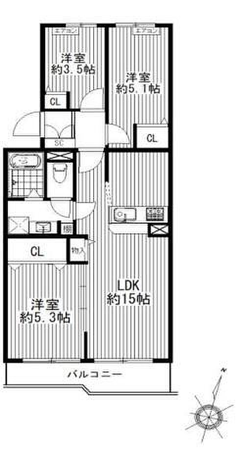 サニーハイツ上大岡(3LDK) 5階の間取り